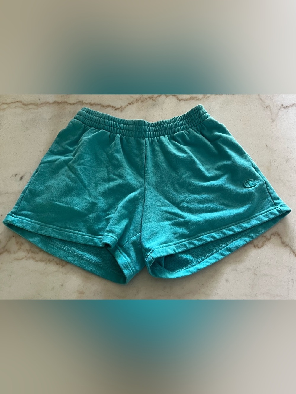 Champion  Embroidered Logo Pockets Soft French Terry Teal Shorts Women’s Small